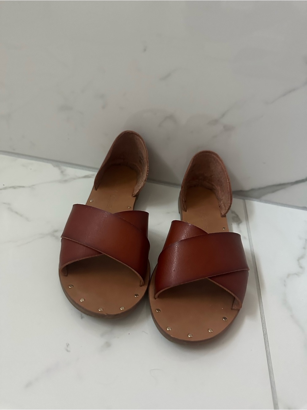 Cynthia Rowley Brown Cross-Strap Leather Sandals